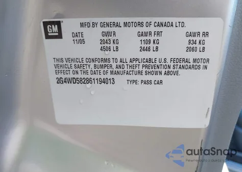 2006 Buick Lacrosse Cxl z USA, uszkodzony, nr VIN 2G4WD582861194013